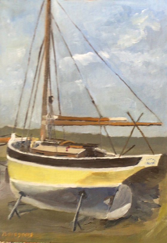 The yellow yacht, An original oil painting.