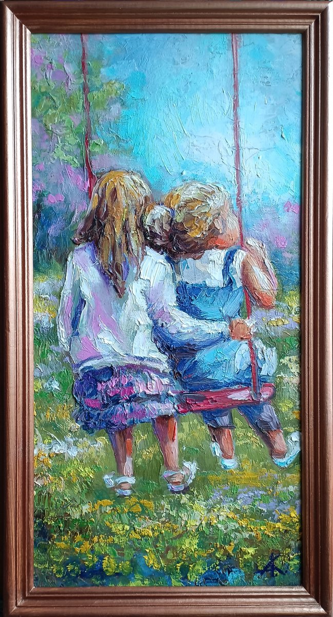 Impressionistic Portrait Oil Painting By Anastasia Kozorez, 9 X 17, Real Friendship, Original Artwork