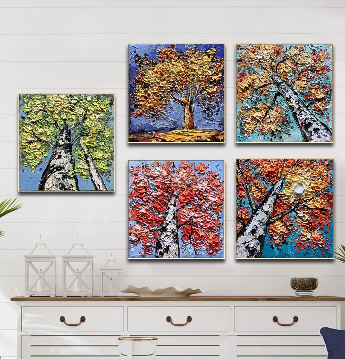  Birches Season Collection By Lana Guise, 9 X 45, Artwork For Sale On Artfinder