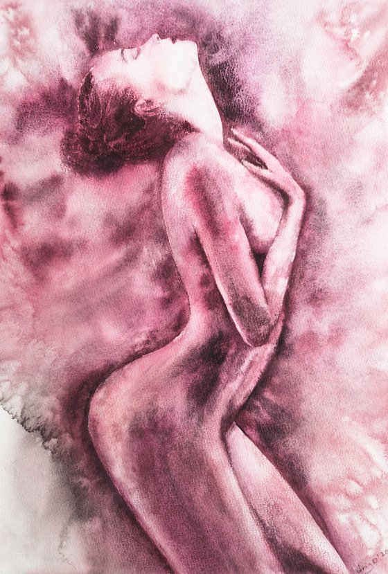 Nude sensual women watercolor painting
