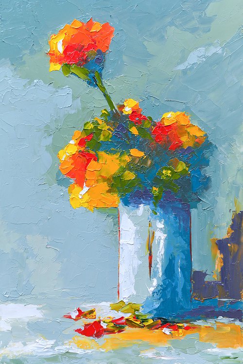 Modern still life painting. Still life with flowers in vase by Marinko Šaric