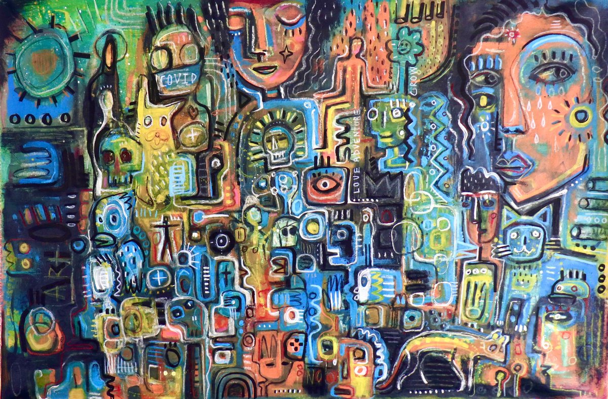 Impressionistic Abstract Acrylic Painting By Daria Kusto, 54 X 36, Night Adventure, Original Artwork