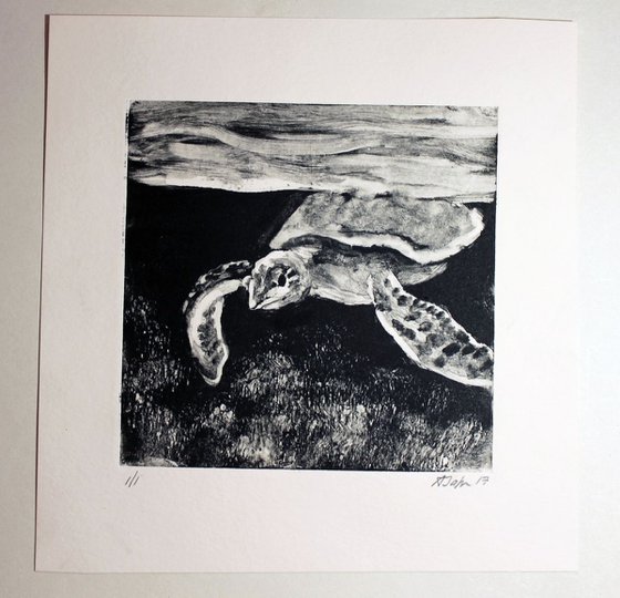 Sea Turtle Monoprint, Monotype Print