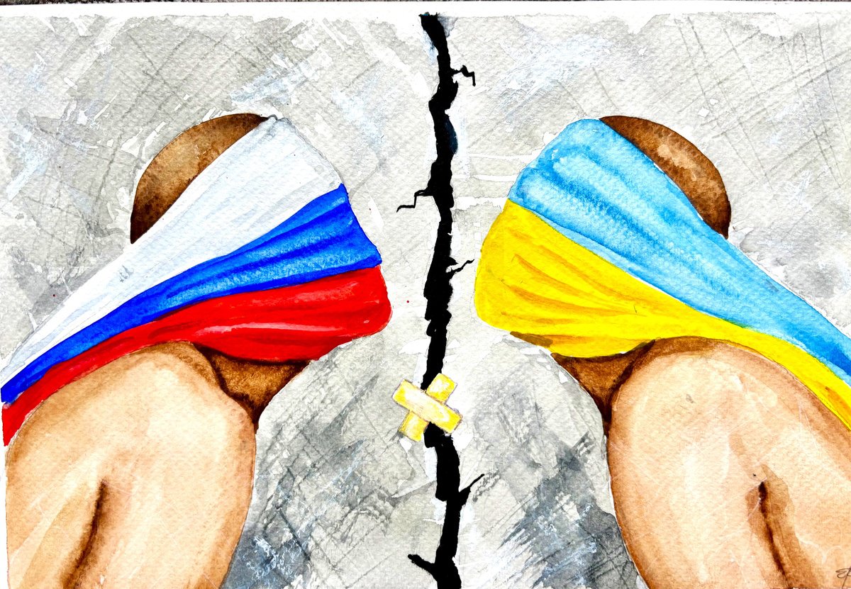 Expressive Landscape Drawing By Lena Smirnova, 11 X 7", Face To Face, Original Artwork