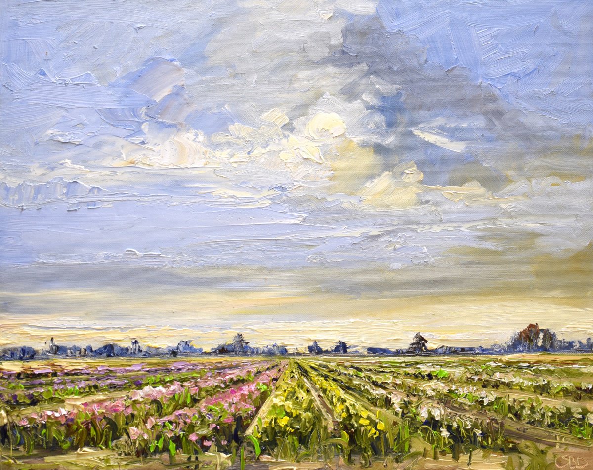 Impressionistic Landscape Oil Painting By Sonja Brussen, 20 X 17", Late Bulbs, Original Artwork