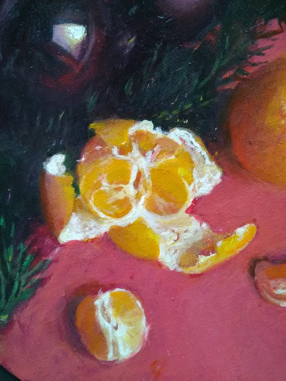 New Year's Tangerines On Red