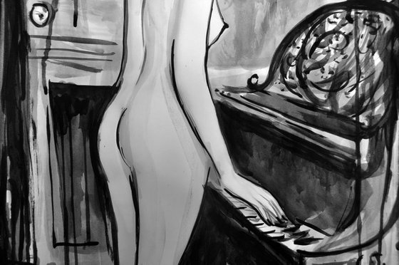 Nude Woman Playing Piano