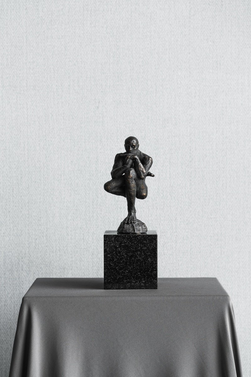 Impressionistic Portrait Bronze Sculpture By Liutauras Grieze, 4 X 12", Thinker, Original Artwork