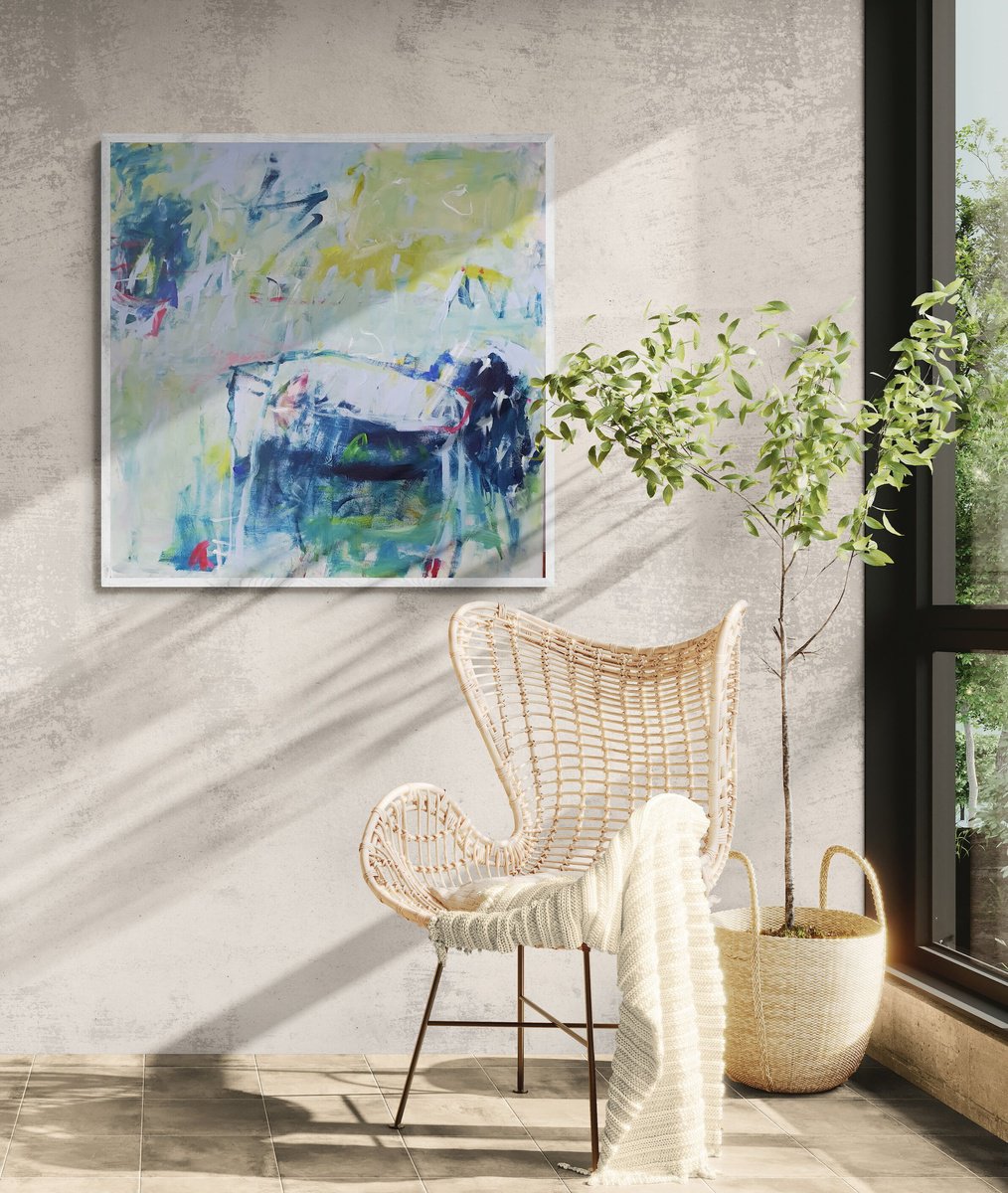 Organic Abstract Acrylic Painting By Jutta Widrinsky, 37 X 37", Ice Bathing, Original Artwork