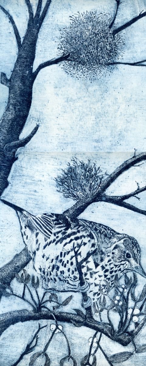 Animal Etchings & Engravings By Janis Goodman, 11 X 21, Winter Feast, Original Artwork