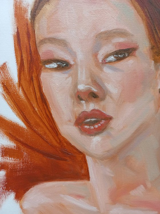 Asian woman portrait. Etude style. 38 x 27 cm/ 15 x 10.6 in