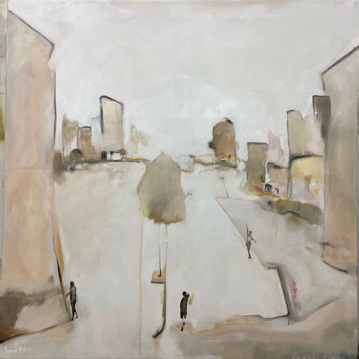 Expressive Abstract Oil Painting By Romuald Mulk Musiolik, 31 X 31", Bucuresti, Original Artwork