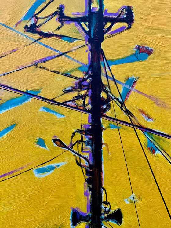 Urban painting - "Purple moon" - Pop art - Bright - Street art - Electric pole - Urban - Sunset
