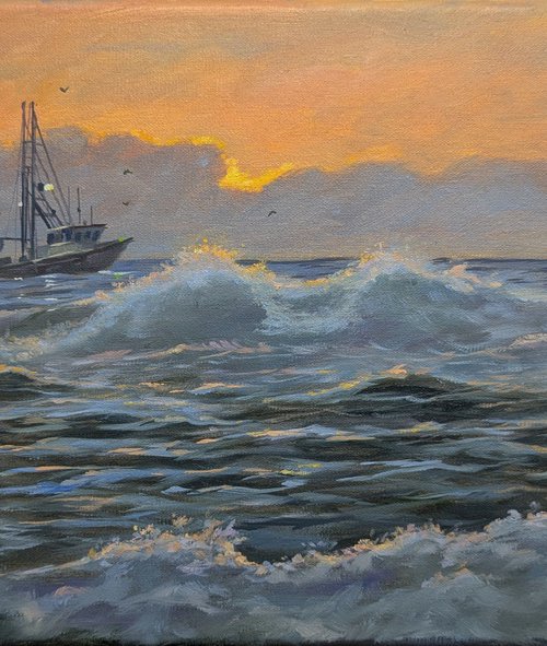 Fishing Boat in the Waves by JC Burleson