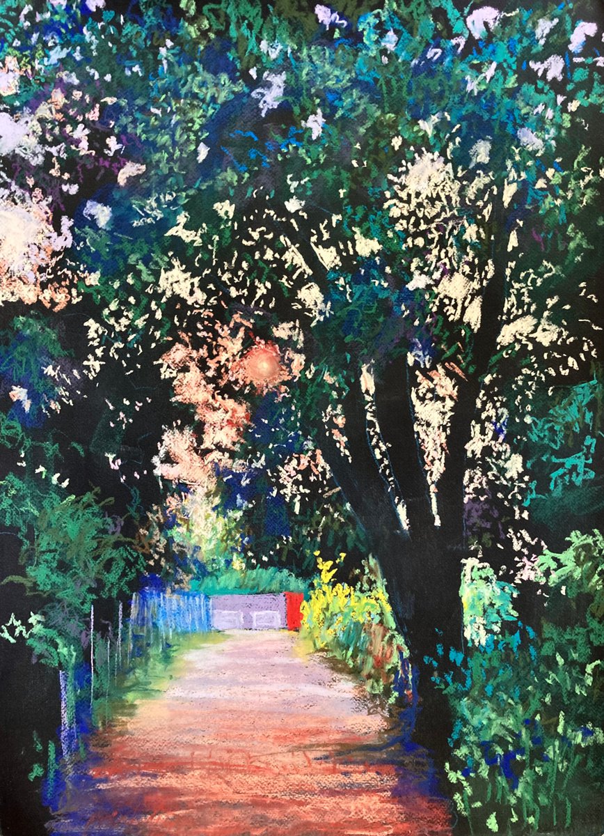 Impressionistic Landscape Pastel Drawing By John Cottee, 22 X 30, Sunset Lane, Original Artwork