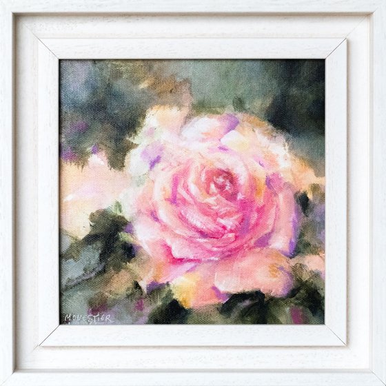 "Romantic rose" - small size FRAMED - mixed media on canvas