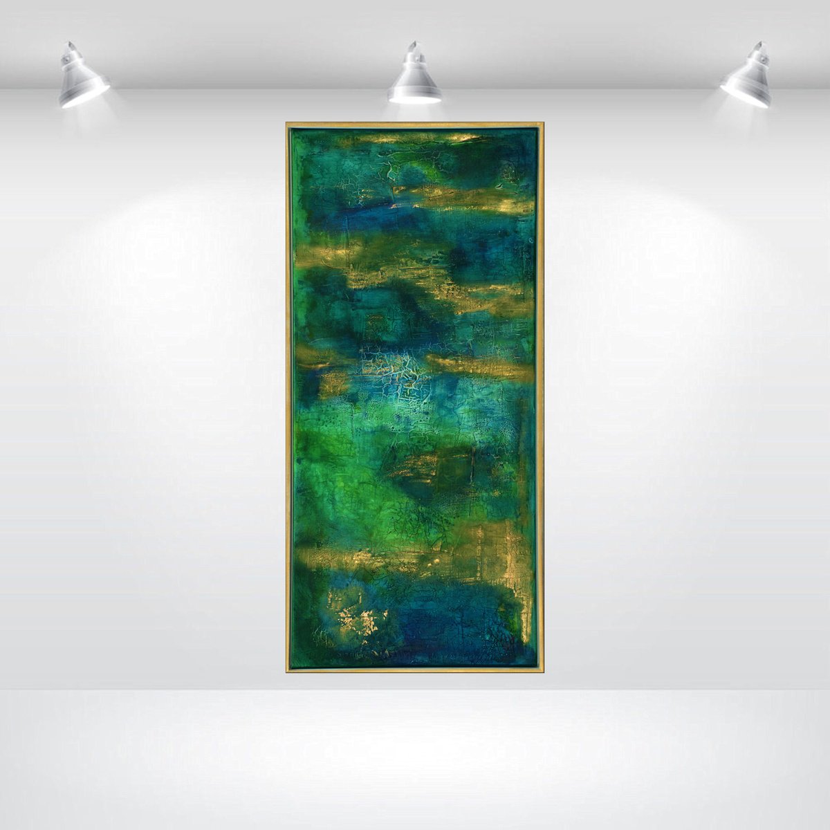 Abstract Acrylic Painting By Edelgard Schroer, 21 X 44, Golden Fields, Original Artwork