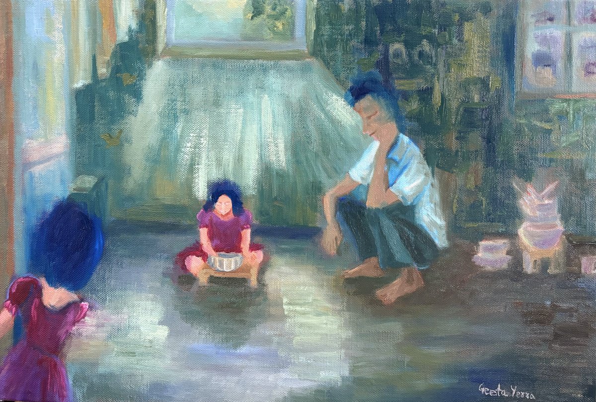 Impressionistic Portrait Oil Painting By Geeta Yerra, 22 X 15, Childhood Challenge, Original Artwork