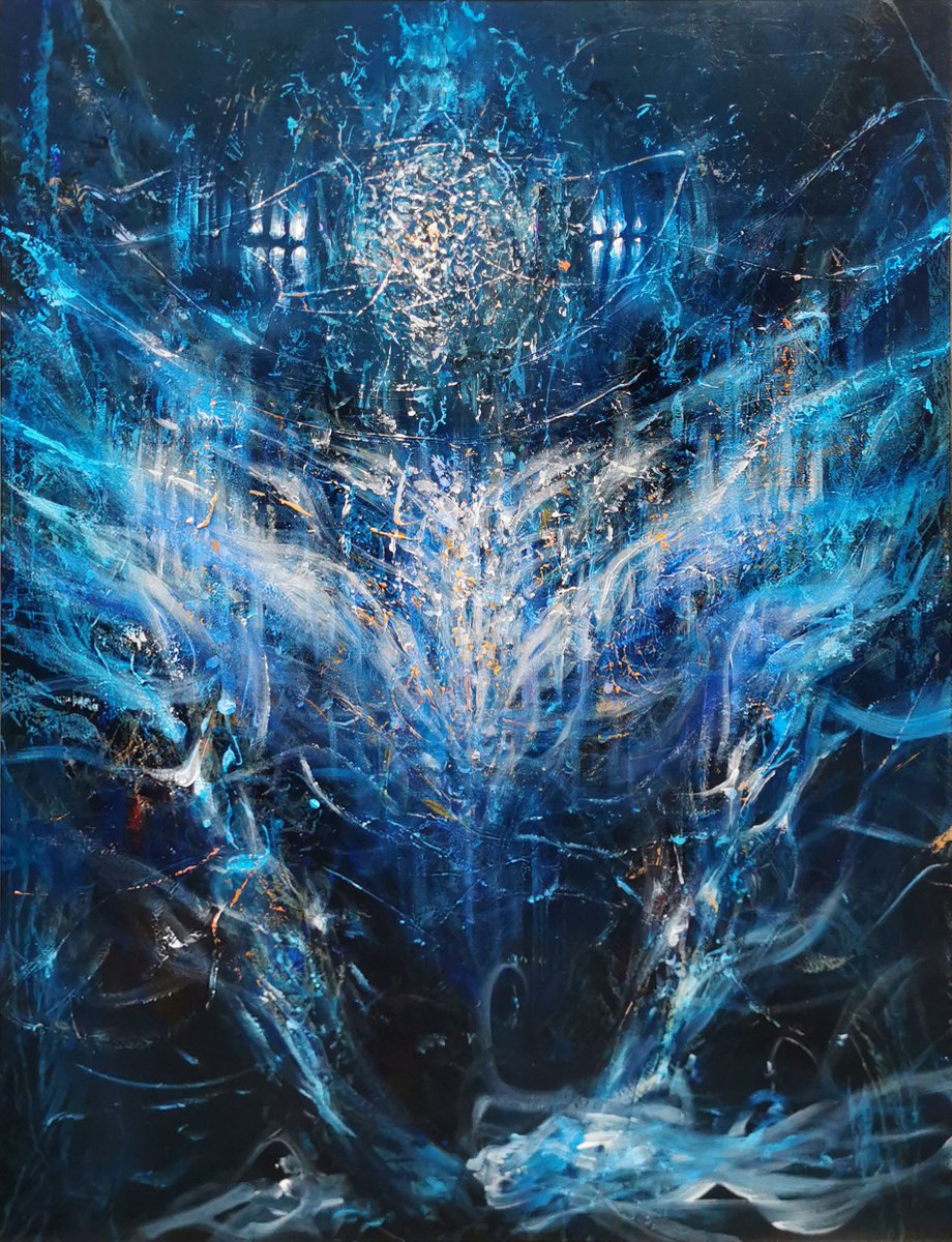 Large XXL enigmatic metaphysical blue abstract angel composition by master KLOSKA by Kloska Ovidiu
