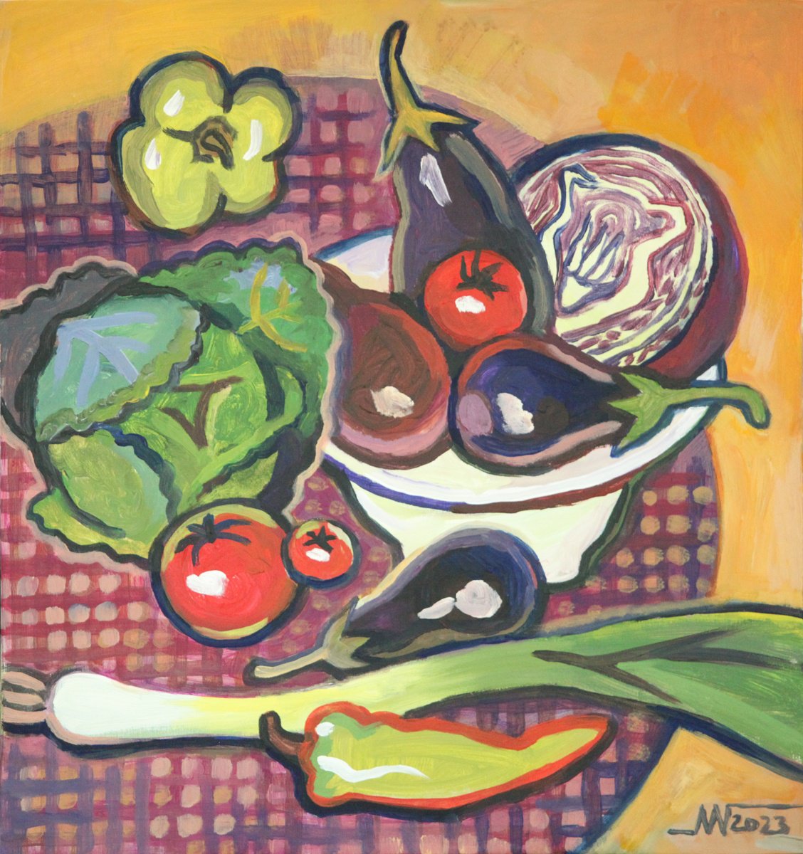 Still Life Acrylic Painting By Marina Gorkaeva, 20 X 22", Still Life, Original Artwork