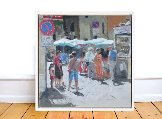 Palermo artwork - Sicily city scene -  painterly art - Framed Oil On Board