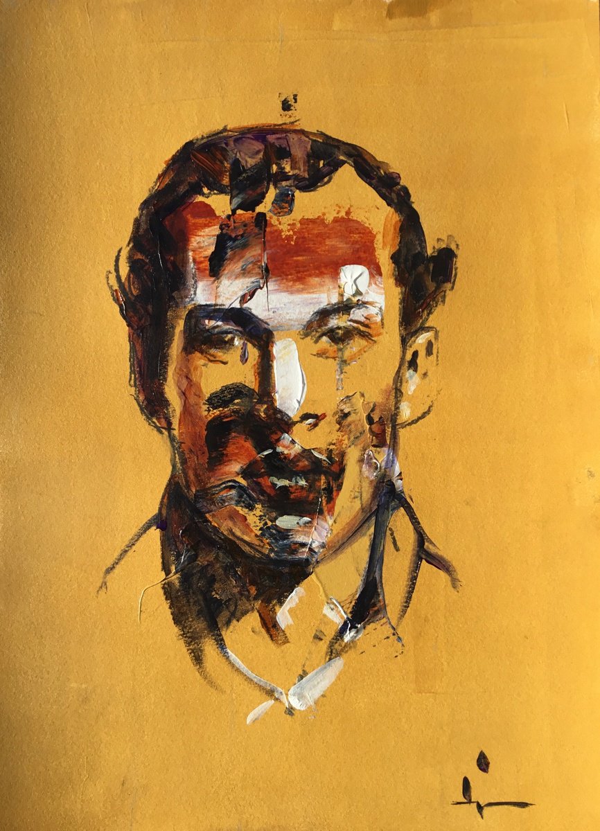 Expressive Portrait Acrylic Painting By Dominique Deve, 11 X 17, Jack, Original Artwork