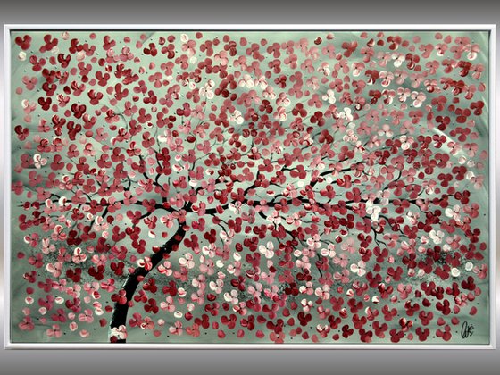 Romantic  acrylic abstract painting cherry blossoms nature painting framed canvas wall art