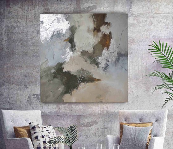 "Balance 2" Gray brown beige abstract art