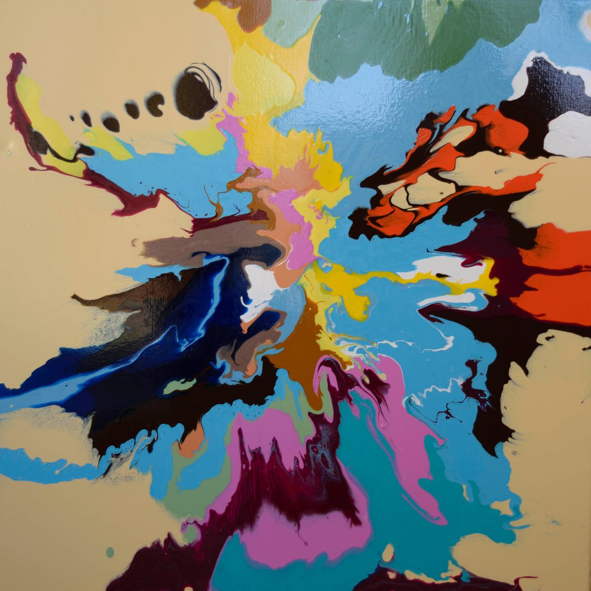 Abstract Acrylic Painting By Km Arts, 28 X 28", Dance Until Morning Light, Original Artwork