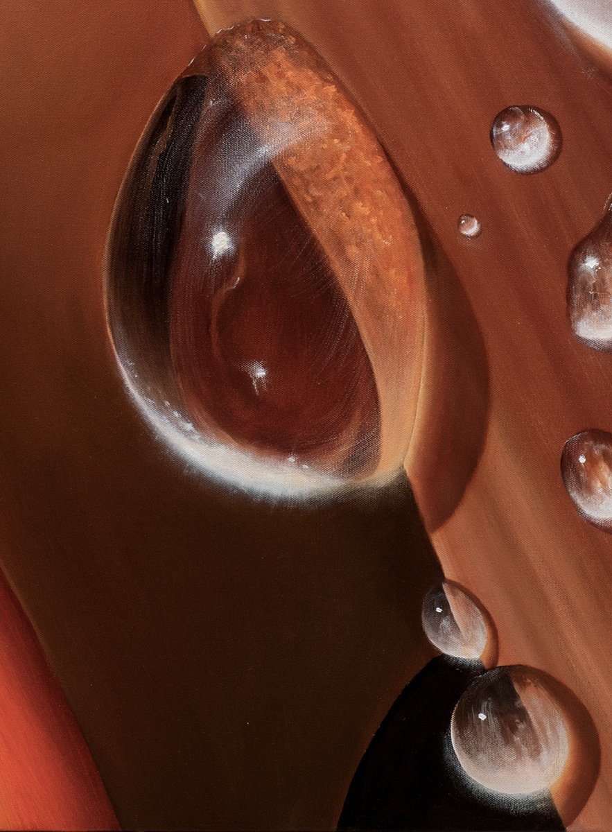 Photorealistic Botanical Oil Painting By Juan Bernal, 48 X 48", Kisses Of Rain, Original Artwork