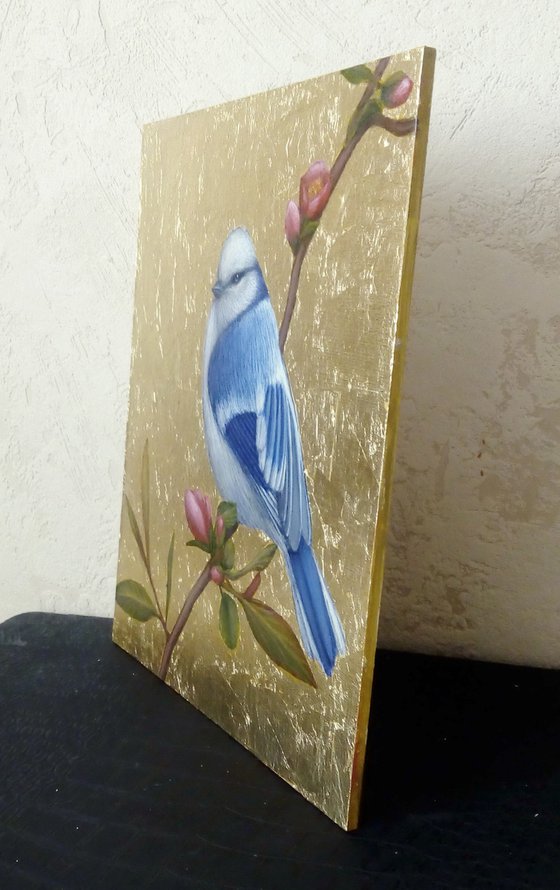 bird painting  "Azure-white tit"