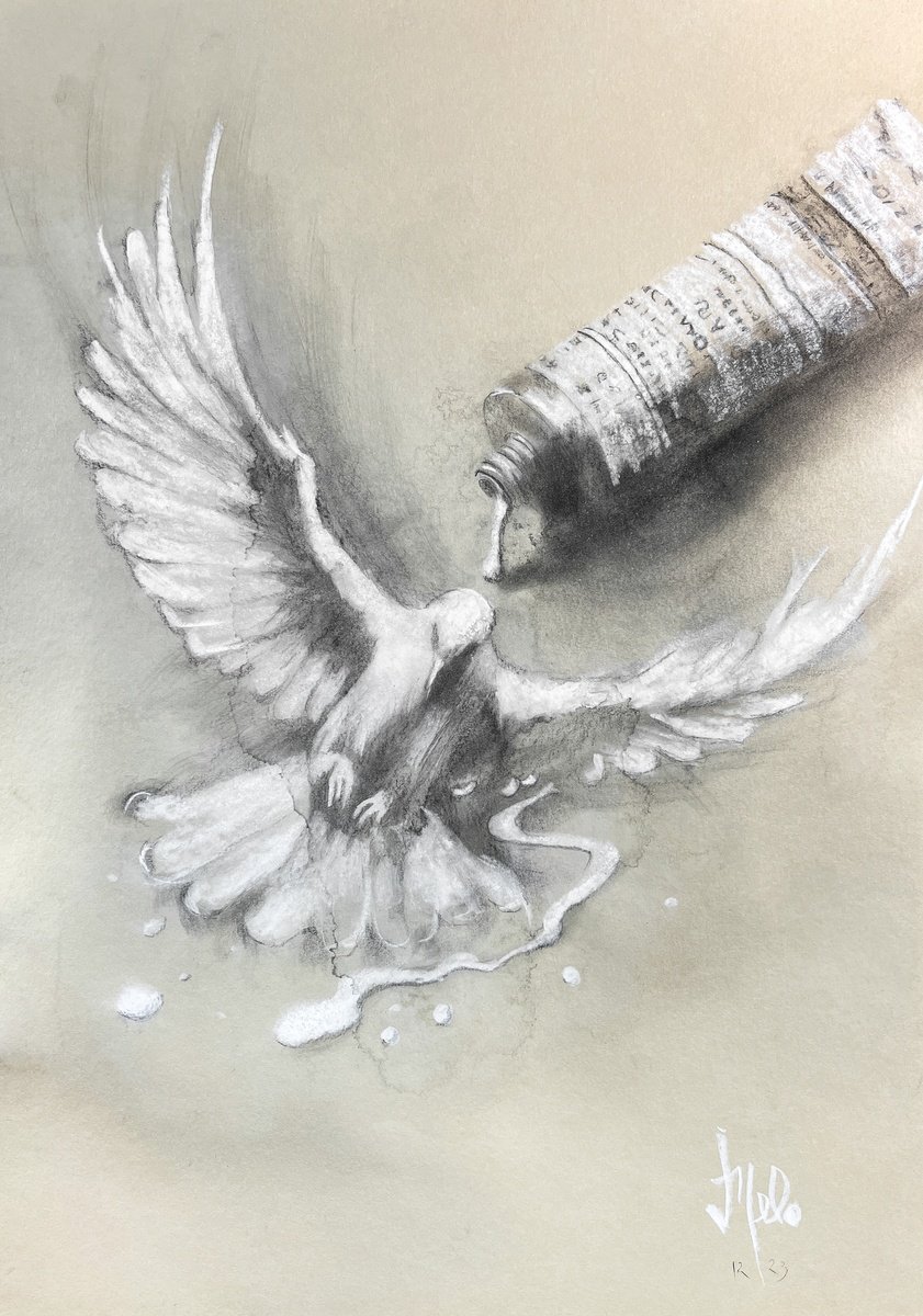 Expressive Animal Painting By Victor De Melo, 12 X 17", Awakening Peace, Original Artwork