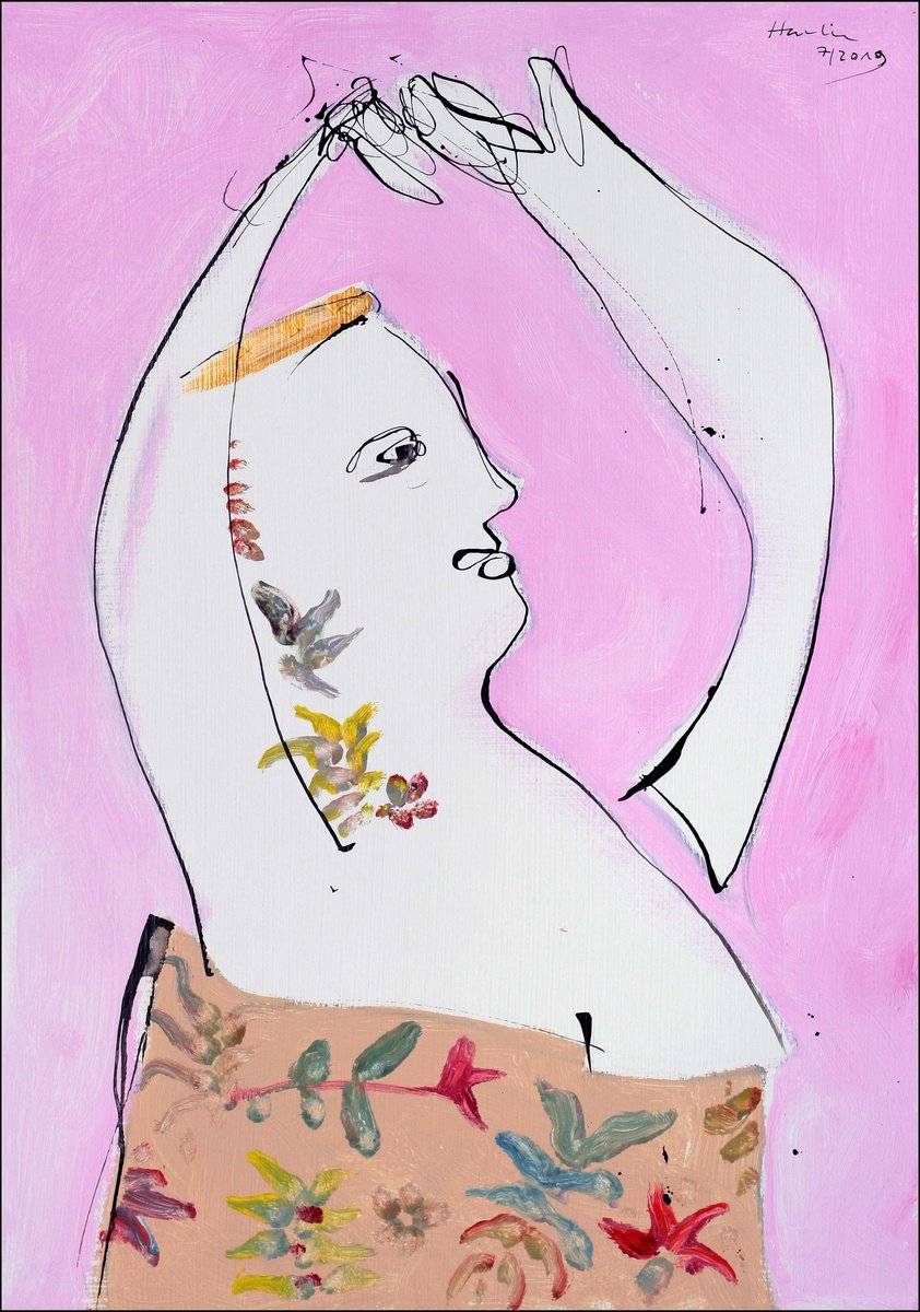 Portrait Acrylic Painting By Jiri Havlik, 14 X 20, Lady S., Original Artwork