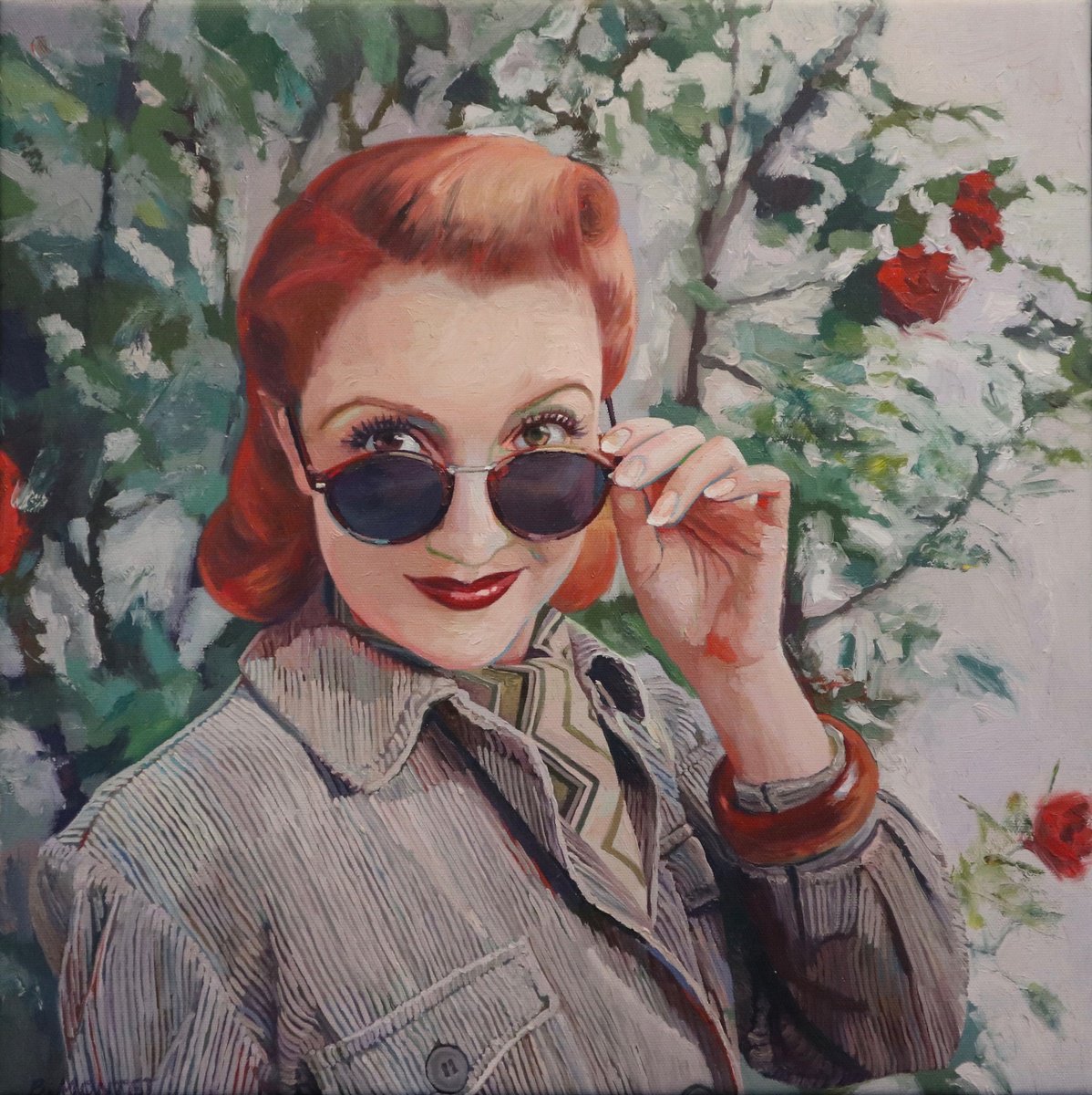 Photorealistic Portrait Oil Painting By Benoit Montet, 18 X 18, Sun Glasses , Original Artwork