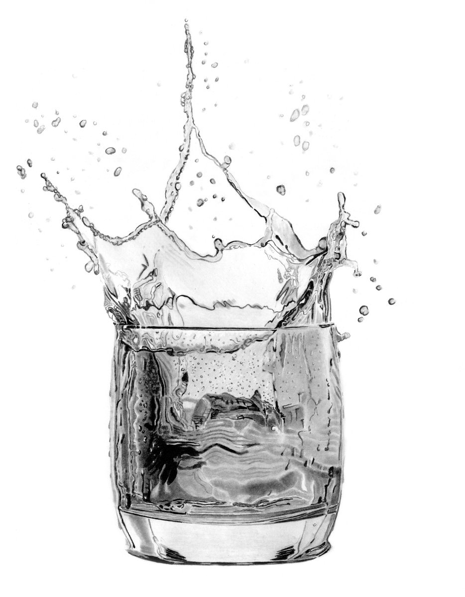 Photorealistic Still Life Pencil Drawing By Paul Stowe, 12 X 16", Whisky Splash Ix, Original Artwork