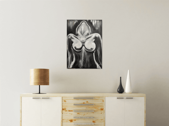 I've been waiting so long, nude erotic oil painting, girl, gift idea, bedroom painting