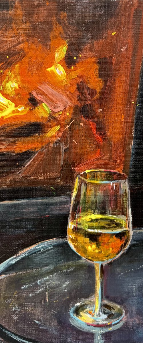 Wine by Fireplace by Victoria Sukhasyan
