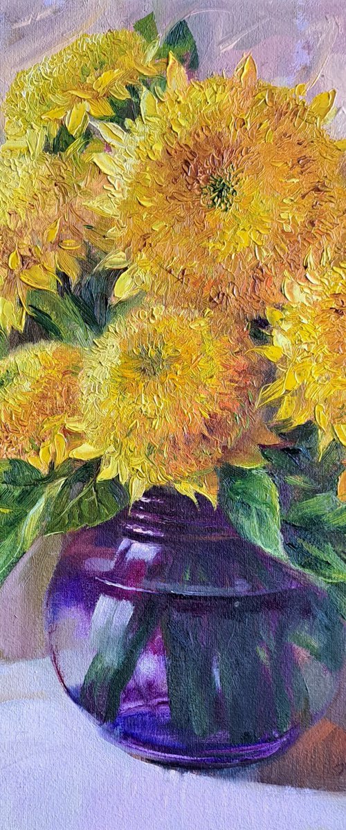 Sunflowers bouquet painting by Nataly Derevyanko
