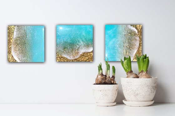 Teal Waves Triptych #2 Triptych Ocean Painting