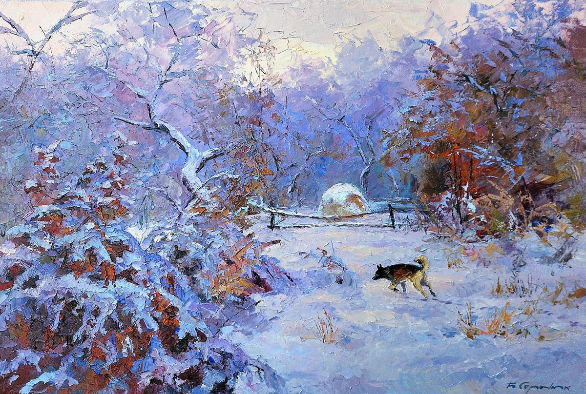 Impressionistic Landscape Oil Painting By Boris Serdyuk, 35 X 24, It Snowed, Original Artwork