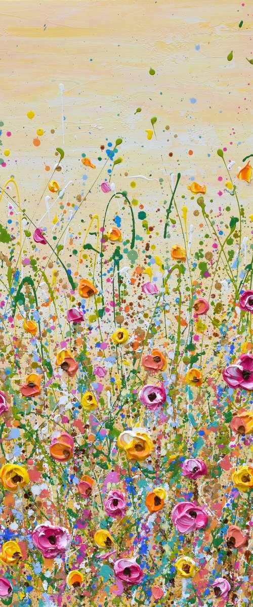 Sunshine Meadow - Textured Floral Painting, Palette knife art by Olga Tkachyk