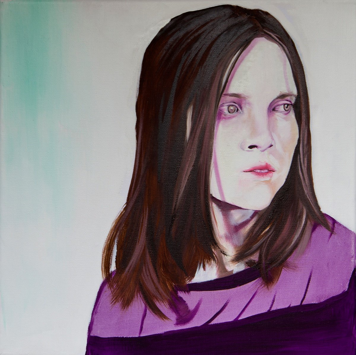 Urban And Pop Portrait Oil Painting By Kujbus Janos, 16 X 16", Suspense, Original Artwork