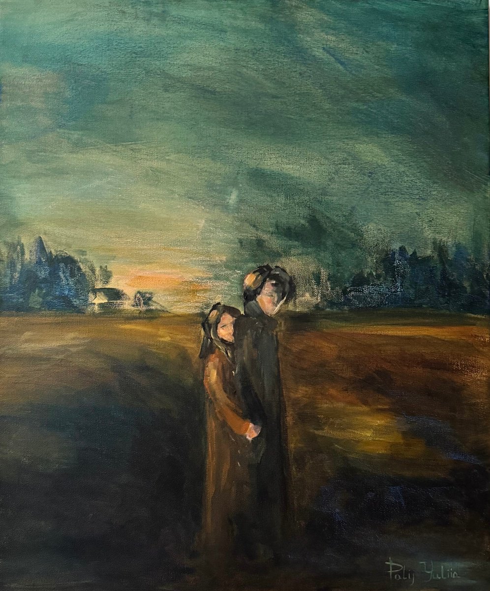 Abstract Portrait Acrylic Painting By Yuliia Poraiko, 20 X 24", Dawn Alone, Original Artwork