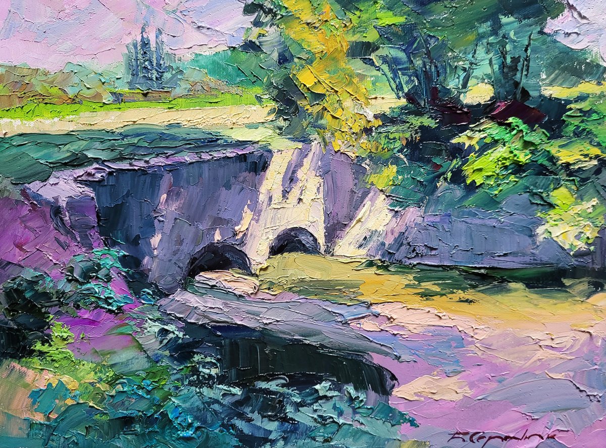 Impressionistic Landscape Oil Painting By Boris Serdyuk, 16 X 12, Dam, Original Artwork