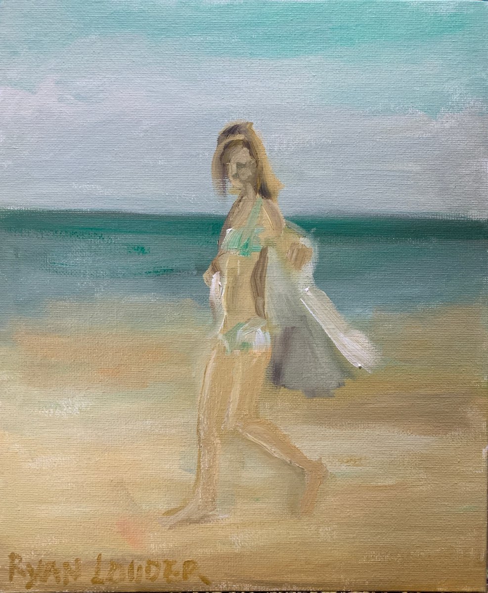 Walking In A Cool Breeze - Beach Painting by Ryan  Louder