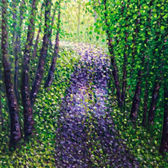 Path in the Green Forest, landscape pointillism