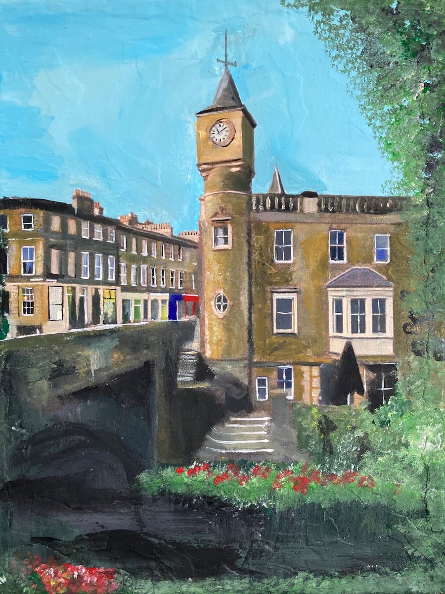 River, Bridge And Buildings In Stockbridge, Edinburgh by Andrew  Reid Wildman