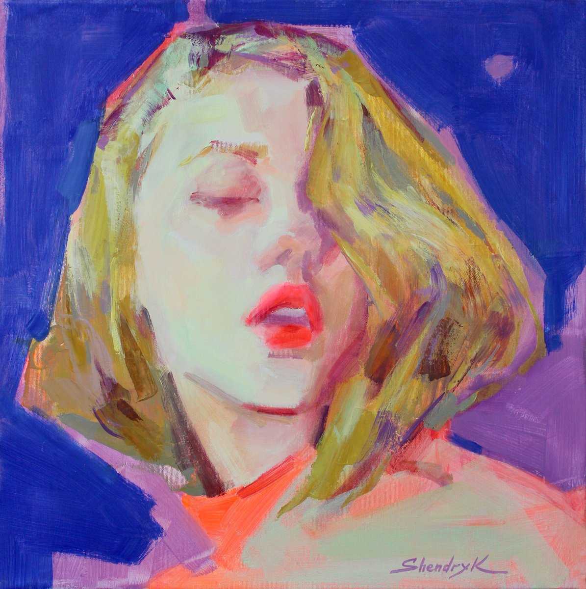 Impressionistic Portrait Acrylic Painting By Tetiana Shendryk, 20 X 20", Softrise, Original Artwork