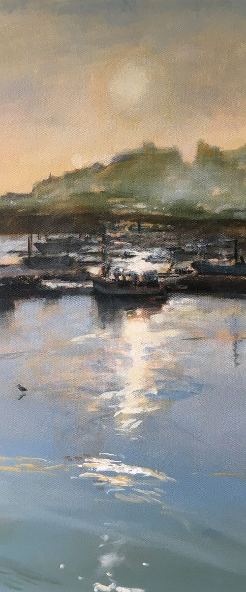 Evening Harbour; Relaxing Seascape. Ready to hang 60x45cm. by Jackie Smith
