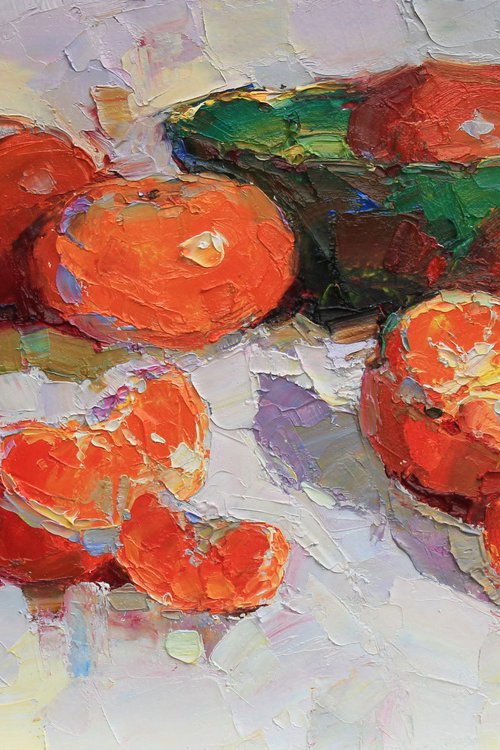Tangerines on white by Alisa Onipchenko-Cherniakovska